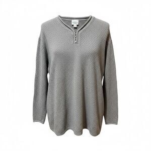 Bobbie Brooks Gray Waffle Knit Henley Long Sleeve Pullover Top Women’s
